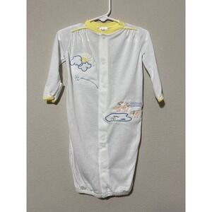 VTG Baby Dior Embroidered Ducks Convertible Romper/Gown Layette 0-3 Months